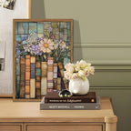 YYNISPIN Vintage Book Wildflower Wall Art Moody Stained Glass Book Lover Wall Decor Painting, Whimsical Reading Nook Library Poster Canvas Prints for Cottage Bedroom Living Room 16x24 inch Frame