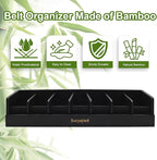 Belt Organizer, 7 Compartments Belt Organizer for Closet and Drawer, Belt Holder Case for Tie and Belt, Bamboo Storage Box for Men and Women (Black, 7)