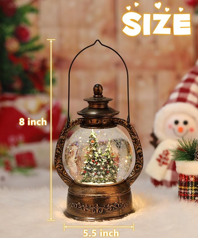 Christmas Tree Snow Globe Lantern-Glittering Light Up Musical Snow Globe Christmas Decorations, 6H Timer, USB & Battery Operated, Christmas Trees Indoor Home Décor