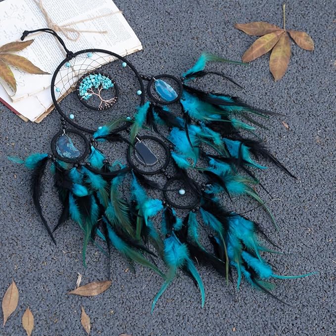 Large Dream Catchers, Dreamocean Crystal Tree of Life Dream Catcher with Healing Stones Handmade Boho Dreamcatcher Wall Hangings Decor Gifts for Adults Boys