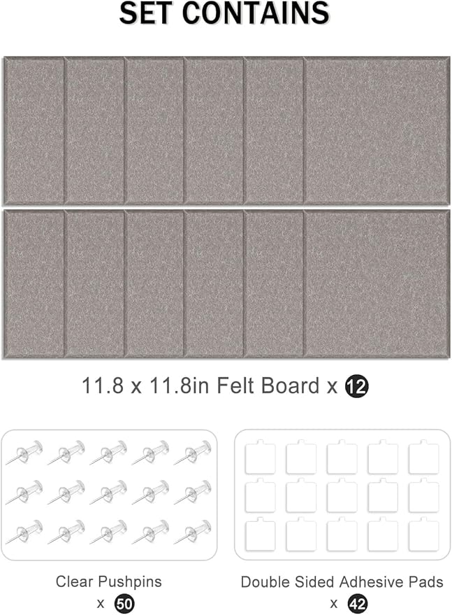Hsurbtra Large Cork Board for Wall 47 x 36 Inch, 12 Pack Felt Bulletin Notice Board with Pushpins for Office Home School Farmhouse Wall Decor, Khaki