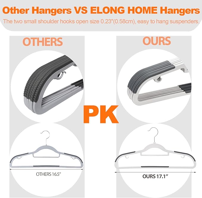 ELONG HOME Plastic Hangers - 30 Pack, Non Slip Slim Coat Hangers, Heavy Duty Thin Plastic, 17.1" for Women/Men Clothes