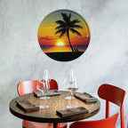 Wall Picture, with Sunset Palm Tree Printed Circular Iron Hanging Picture,Wall Art Decor,Home for Bedroom Living Room Bathroom Decor,Iron Painting 11.8X11.8 in