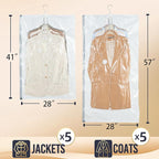 Hanging Vacuum Storage Bags – 2 Pack (1 Long, 1 Short) Hanging Vacuum Seal Bags for Clothing, Closet Organizer Space Saver for Suits, Jackets & Coats