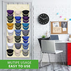 Dofilachy Hat Rack - Hat Organizer - Hat Racks for Baseball Caps, Visible Hat Holder - Baseball Hat Rack for Wall Door with 3 Hooks, 24 Deep Pockets (Beige,large)