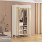 Portable Closet,Garment Rack,Heavy Duty Clothes Rack with Cover,Wardrobe Closet with 1 Hanging Rods, 2 Storage Shelves,27.5" L x 17.7" W x 67.7" H,Pale Yellow