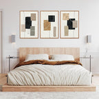 KAlRNE Neutral Abstract Framed Canvas Wall Art Set of 3(24”X36”),Black Beige and Brown Wall Decor,Modern Minimalist Block Lines Art Prints For Living Room Bedroom Office