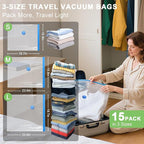 Mapambo 15 Pack Vacuum Storage Bags with -60000Pa USB Pump, Vacuum Seal Bags for Clothing Travel, Space Saver Vacuum Seal Bags for Clothing, Save 80% of Space for Clothes (15 Combo Size)