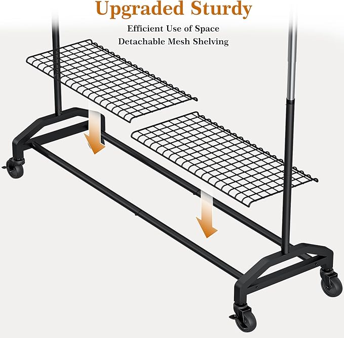 Heavy Duty Clothes Rack for Hanging Clothes Extendable Rolling Clothing Rack for Hanging Clothes 350lbs Chrome 51 to 71" W x 16.53" D x 65" to 71" H 3" Industrial Wheels