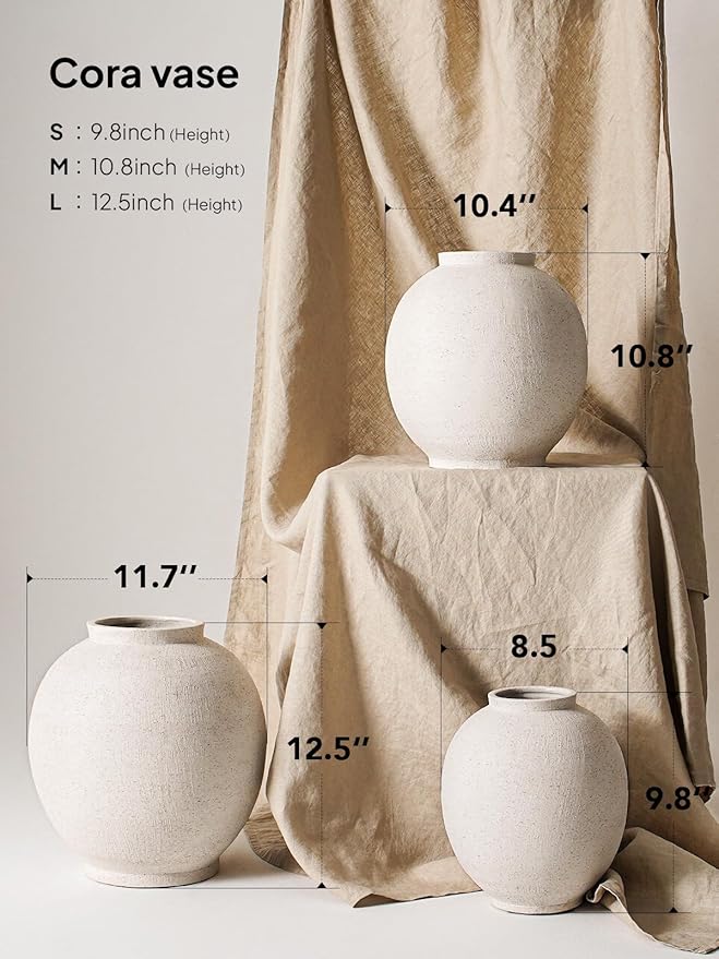 Ceramic Rustic Vase, 10.8 Inch Farmhouse Minimalist Tall Flower Vase for Table, Living Room, Home Decor, Bathroom, Holiday, Wedding, Set of 1, Sandstone White