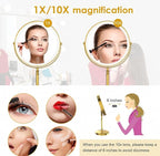 DEIOVWXS Makeup Mirror, 3000mAh Rechargeable Double-Sided Magnifying Vanity Mirror with 3 Colors, 1X/10X, Adjustable Brightness, Gifts for Mom, Mothers Day, Women, Wife, Girls, Dorm Room Essential