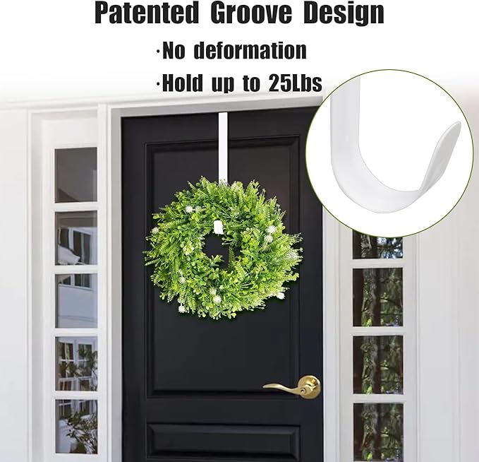 GameXcel 2 Pcs 15" Wreath Hanger for Front Door - Large Wreath Metal Hook for Christmas Wreath Over The Door Hanger - White