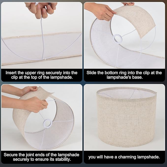 Beige Lamp Shade, Large Drum Lampshade 13''Top X 13'' Bottom X 10'' High, Replacement Lamp Shade Natural Linen Hand Crafted for Table Lamps Floor Lamps Chandelier Lamp, Easy Assembly Required