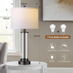 QiMH Touch Control Table Lamps Set of 2 with USB Ports, 3-Way Dimmable Bedside Lamp for Living Room Bedroom House, Modern Nightstand Lamp with 2 LED Bulbs(Black)