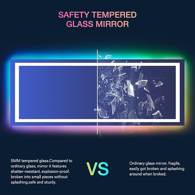 LOAAO 84"X40" LED Bathroom Mirror with Lights, Anti-Fog, Dimmable, RGB Backlit + Front Lighted, Bathroom Vanity Mirror for Wall, Memory Function, Waterproof, Tempered Glass