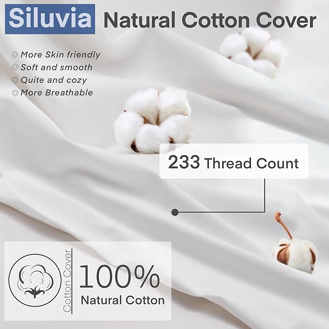Siluvia 24x24 Pillow Inserts Set of 2 Square Throw 24 Euro Pillows with 100% Cotton Cover for Sofa, Couch, and Bed - White