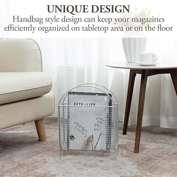 MyGift Magazine Rack, Floor Freestanding Magazine Holder for Bathroom Bedroom Office, Books Newspapers File Mail Organizer, Mid Century Modern Decor Wire Storage for Tablets and Documents