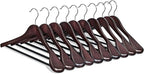 SONGMICS Extra Wide Wooden Suit Hangers, Set of 10 Clothes Hangers, Swivel Hooks, Non-Slip Bars, for Outfits, Suits, Coats, Shirts, Dresses, Mahogany UCRW050MZ01