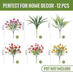 Artificial Fake Flowers Plants for Outdoor Spring Summer Decor, 12 Bundles Faux Silk Flowers for Outdoor Outside Planter Colorful Daisy UV Resistant Look Real for Front Door Porch Patio Yard