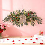 22'' Valentines Wreaths for Front Door Valentines Teardrop Swag Pink and Red Hearts for Valentine's Day Anniversary Wedding Decor Eucalyptus Wreath