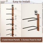 Cowboy Hat Rack for Wall – 3-Piece Western Hat Holder, Rustic Wooden & Metal Wall Mounted Cowboy Hat Organizer, Holds up to 6 Hats, Cowboy Room Decor & Storage Display Rack