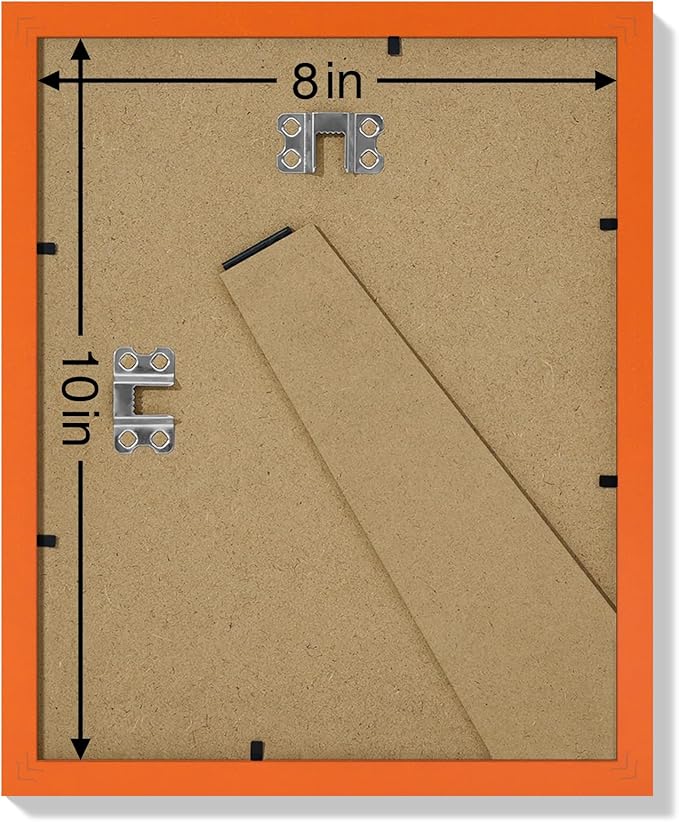 Vittanly 8x10 Picture Frames Set of 9, Shatter Resistant Plexiglass, Display 5x7 Pictures with Mat or 8x10 without Mat, Photo Frames for Wall or Tabletop, Engineered Wood, Orange