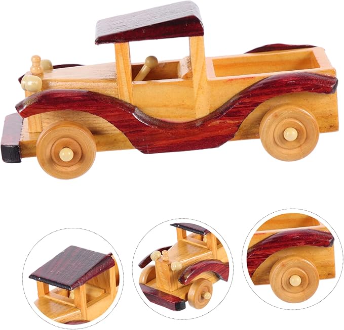 Homoyoyo Wooden Vintage Car Model Ornament Retro Wooden Car Decor for Home Desktop Unique Craftsmanship for Collectors