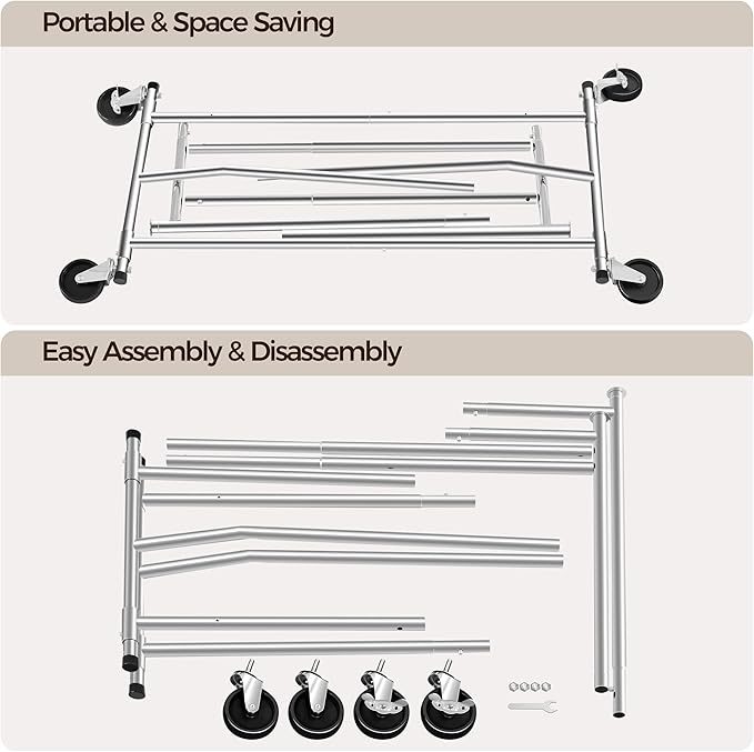 Yaheetech Rolling Clothes Rack, Clothing Racks for Hanging Clothes Portable Clothes Rack, Heavy Duty Clothes Rack with Extendable Hanging Rod,Chromed, Silver