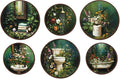 TOARTi 6pcs Vintage Floral Bathroom Wall Art Set(9.9”x3/7.9”x3) Round Dark Green Botanical Wall Plaques Moody Bathroom Wooden Hanging Vintage Wildflower Shower Bath Wall Decor for Restroom