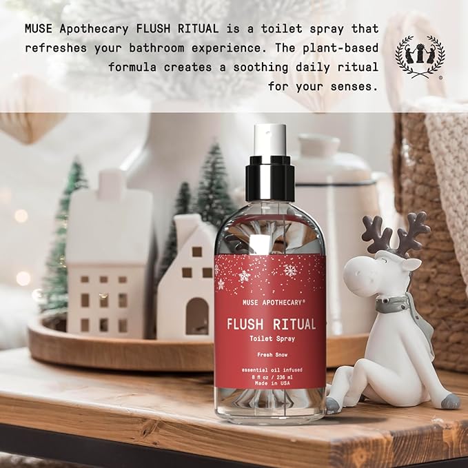 Muse Apothecary Flush Ritual - Aromatic & Refreshing Toilet Spray, Use Before You Go, 8 oz, Infused with Natural Essential Oils - Fresh Snow, 2 Pack
