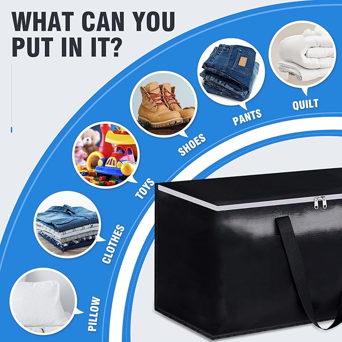 BlissTotes Moving Bags, Heavy Duty Moving Boxes with Zippers Top and Sturdy Handles, Storage Bags for Space Saving and Packing, Collapsible Moving Supplies, Storage Totes (93L, 8-Pack, Black)