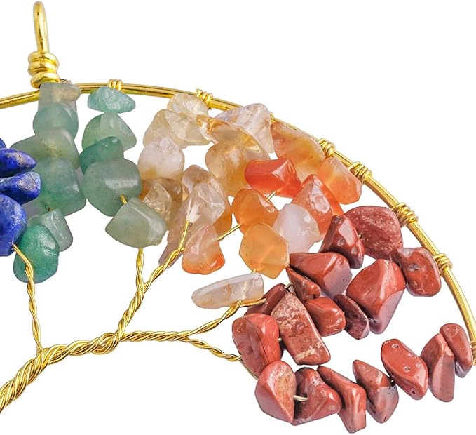 rockcloud Hanging Tree of Life Crystal Point Prism Glass Holiday Decorations Wall Decor Christmas Tree Ornaments Suncatcher Wedding Souvenir Home Decor 4 inches, Colorful Stones