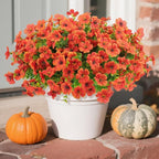 Artificial Faux Flowers Plants for Outdoors Outside Fall Autumn Decoration,12 Bundles Realistic Fake Mums Flowers Plant Greenery Silk Daisy UV Resistant Planters Balcony Porch Patio Garden Home Orange