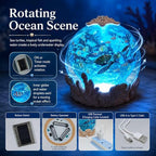 Starfish Night Light Ocean Decoration with 6H Timer, USB & Battery Powered, Rotating Ocean Scene Star Fish Snow Globe with Sea Turtle and Fish for Kids Adults Bedroom Living Room Decor (Starfish)