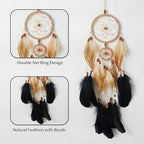 Pretty Jolly Indian Small Camel Brown Dream Catchers Wall Decor Handmade Feathers Native Mini Dreamcatchers Home Decoration Ornament for Bedroom Birthday Party-2 Rings