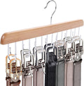JOHOUSE Belt Organizer for Closet Max 42 Belts, Wooden Sports Bra Hanger Tie Rack with 14 Hooks for Men Women Tank Top, Scarf Closet Storage