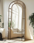 Antok 76" x 34" Full Length Mirror, Floor Mirror Arched Window Decorative Mirror, Metal Framed Decor Farmhouse Floor Mirrors Art Pane Mirrors Wall Decor for Bedroom, Living Room, Entryway Black