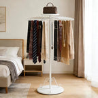White 360°Rotating Scarf Display Tie Rack Belt Hanger Shawl Hijab Stand, Boutique Retail Display Stand Home Organizer Holder for Commercial Clothing Store, Bedroom(49.2in,30 Hanging Rods)