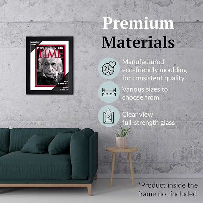 Creative Picture Frames 8.25 x 11.25 Magazine Frame with Full-Strength Glass, Holds Up To A 1/4" Thick Media with Installed Hangers for Easy Mounting, 11x14 Black Frame with White Mat