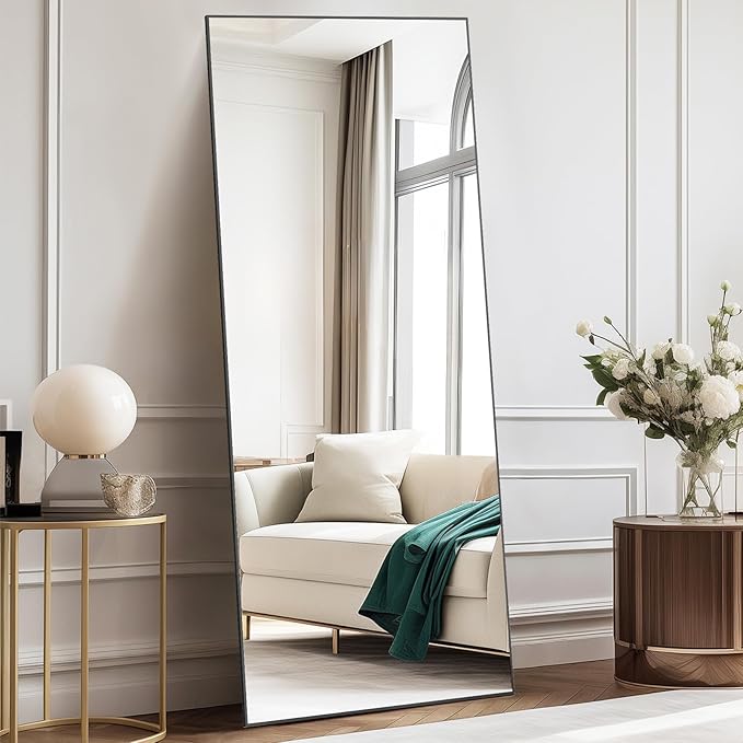 DUMOS 64"x21" Full Length Mirror, Full Body Mirror with Aluminum Alloy Thin Frame, Standing Mirrors with Leaning or Hanging, Suitable for Bedroom, Livingroom, Cloakroom, Black