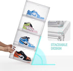 Sneaker Shoe Display Case,Shoe Box with Clear Magnetic Door,Thicken & Sturdy Organizer Containers Stackable,Fit Shoe Size Up to US 14 (X-Large) (X-Large-2pack)