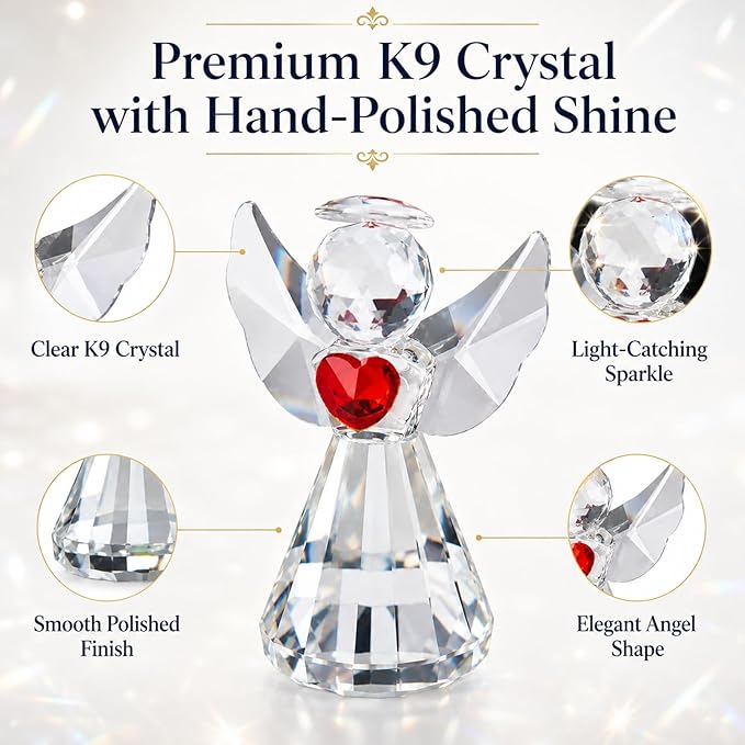 Crystal Guardian Angel Figurine – Glass Angel Statue Collectible, Sparkling Crystal Angel Figurines Gifts for Women, Men, Mom, Friends Home Office Decor (Clear)