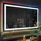 LOAAO 72X32 Inch RGB LED Bathroom Mirror with Lights, Anti-Fog, Dimmable Lighted Bathroom Vanity Mirror, Colorful Multiple Light Modes, RGB Backlit + Front Light, Memory Function