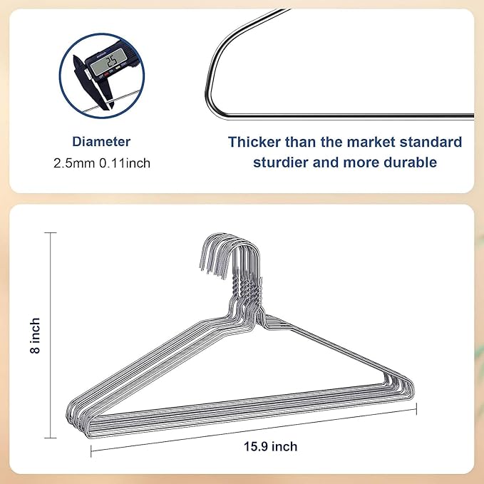 SPECILITE Wire Metal Clothes Hangers Bulk 100 Pack for Standard Size Suits, Coats, Shirts, Pants, Skirts, Space Saving, Non Slip,16 Inch 12 Gauge Ultra Thin, Silver