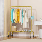 Rolling Clothing Racks for Hanging Clothes, Garment Rack for Clothes to Hang, Metal Portable Wardrobe Rack for Coats, Jackets, Shirts, Dress,Gold