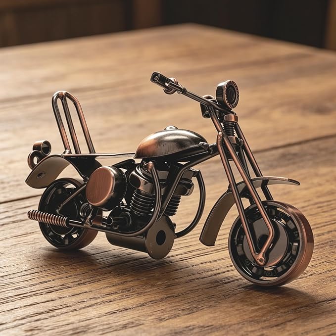 Handmade Metal Motorcycle Model - Motorcycle Gifts for Men & Women, Biker Enthusiast Figurine – 6" Vintage Motorcycle Decor for Man Cave, Home & Office