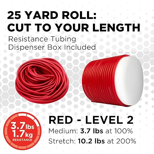 THERABAND Latex Resistance Tubing, Red, Medium Level 2, 25 ft Roll, Professional Grade for Upper and Lower Body Workouts, Cut-to-Length, Color-Coded Resistance Levels