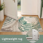 Ciicool Abstract Swirl Area Rug Indoor, 5x7 Washable Entryway Rug, Modern Soft Throw Entry Rug with Non-Slip Backing for Bedroom Living Room Entrance Kitchen, Low-Pile Floor Carpet Doormat Green