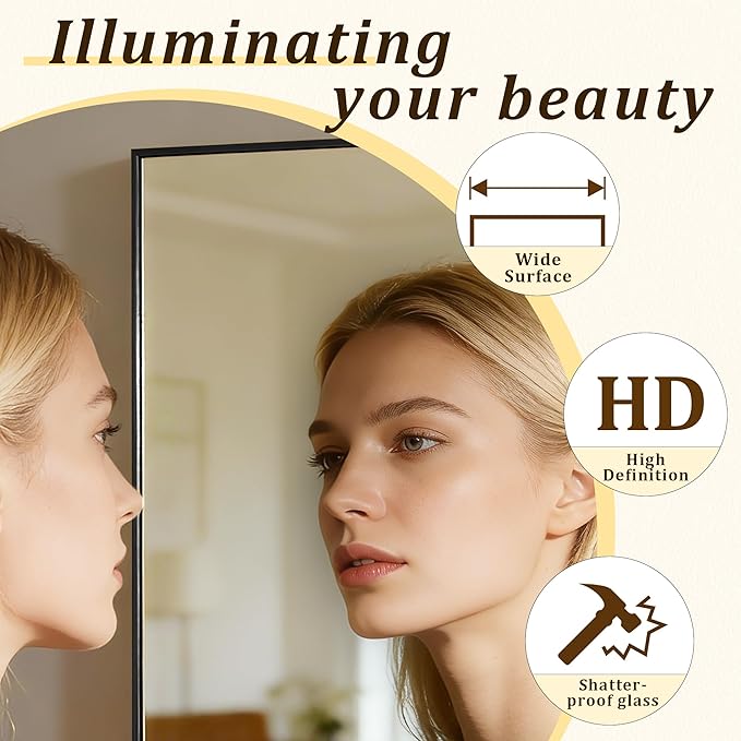 BEAUTYPEAK 86"x40" Rectangle Full Body Floor Mirrors, Full Length Mirror with Stand, Large Black Mirror for Bedroom, Dressing Room, Leaning, Standing or Hanging Horizontally/Vertically
