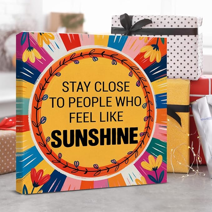 Inspirational Sunshine Wall Art Decor, Motivational Canvas Painting Pictures Artwork Posters Hippie Decor for Teens Room Bedroom, Natural Life Gifts for Women (8 X 8 Inches, Framed)